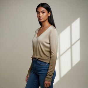 CACHE Y2K metallic gold ombre v-neck sweater - sexy glamour - women’s large